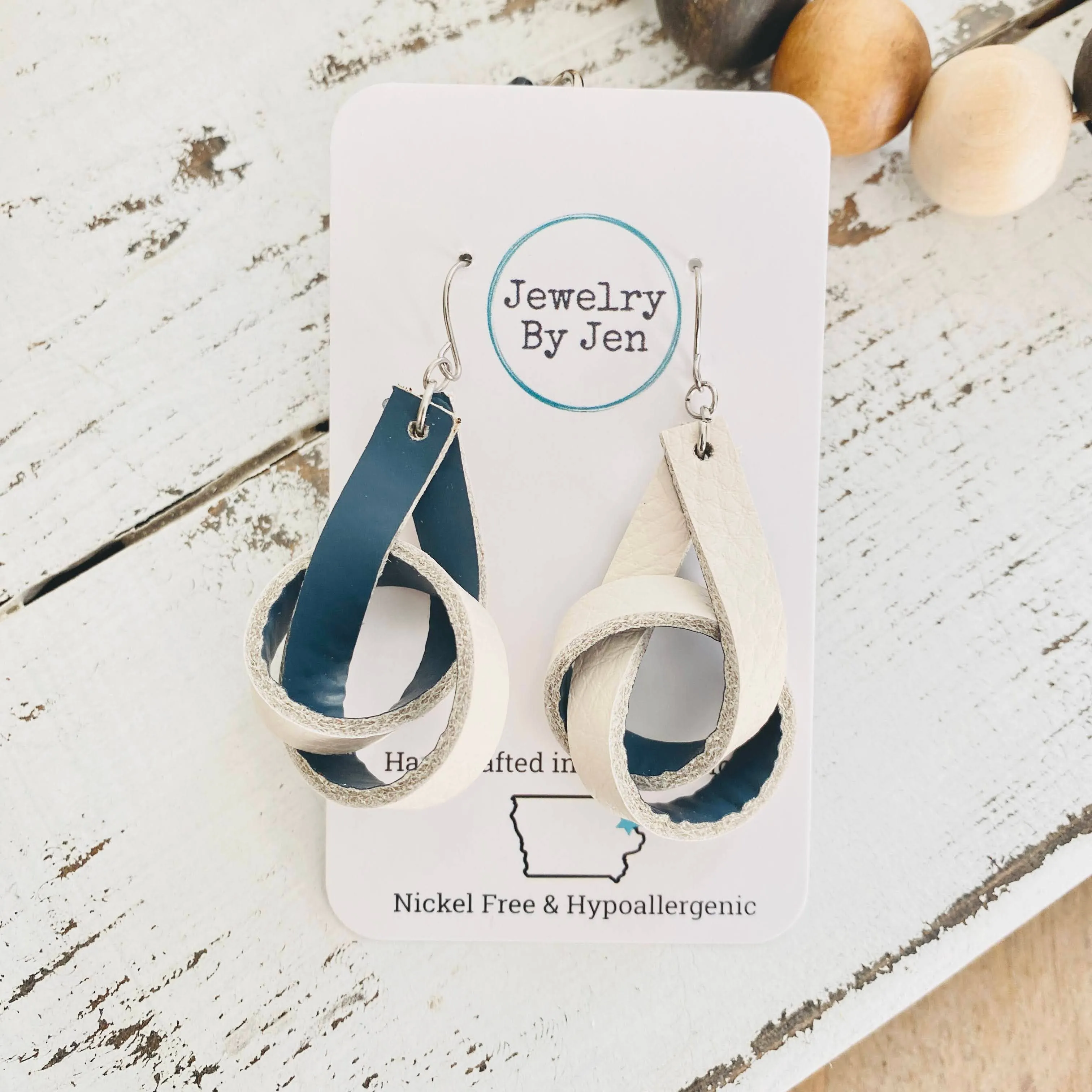 Knot Earrings: Cream & Denim