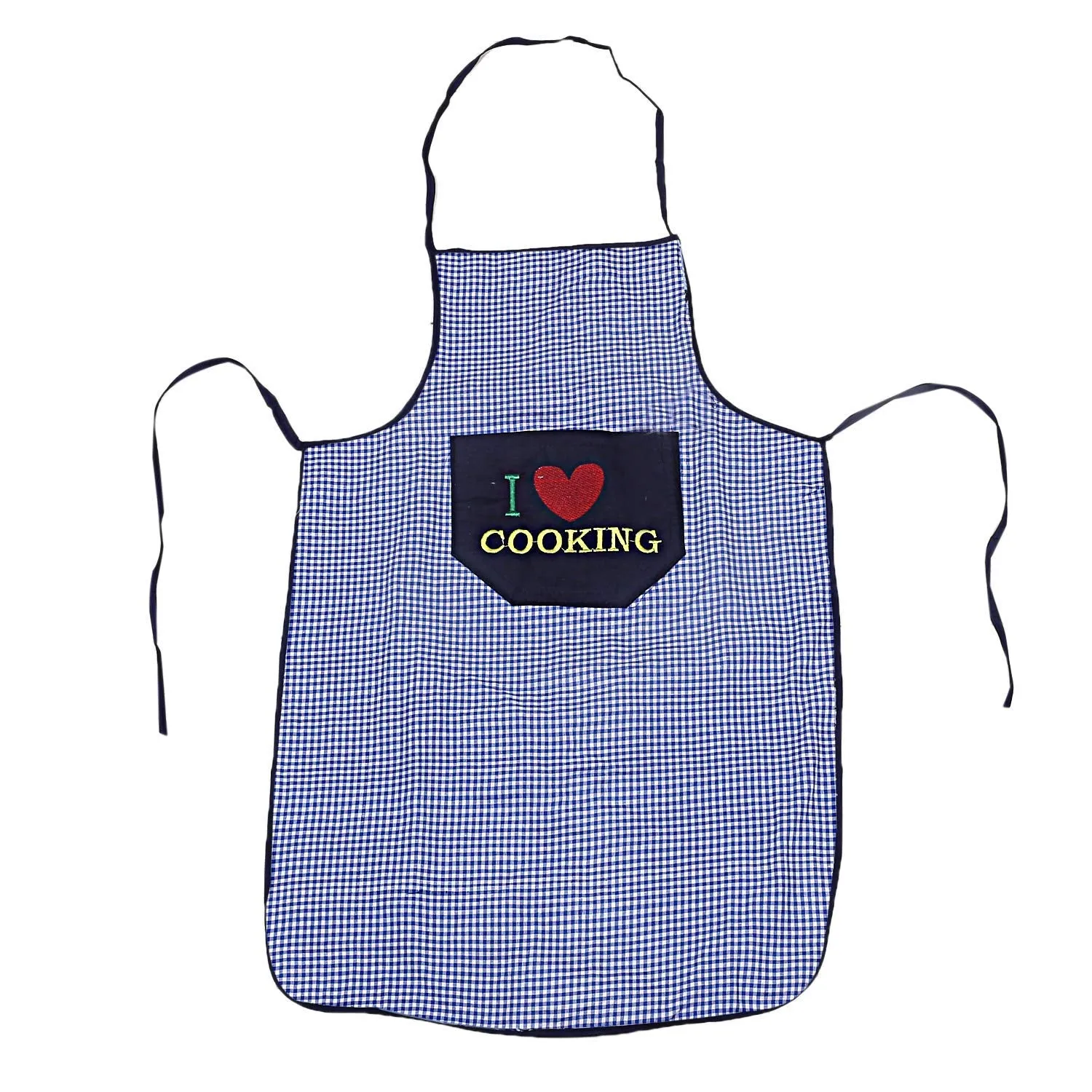 Kuber Industries Checkered Design Cotton Waterproof Apron with Front Pocket (Blue), CTKTC013716