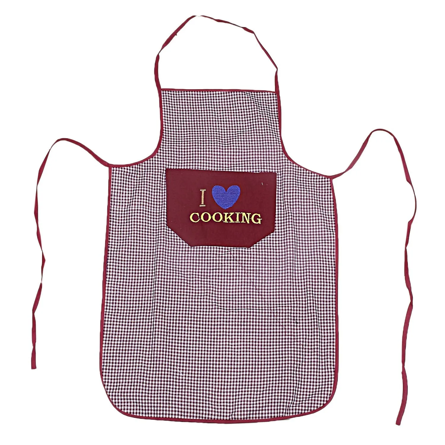 Kuber Industries Checkered Design Cotton Waterproof Apron with Front Pocket (Maroon), CTKTC013741