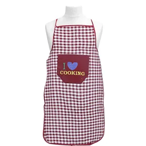 Kuber Industries Checkered Design Cotton Waterproof Apron with Front Pocket (Maroon), CTKTC013741