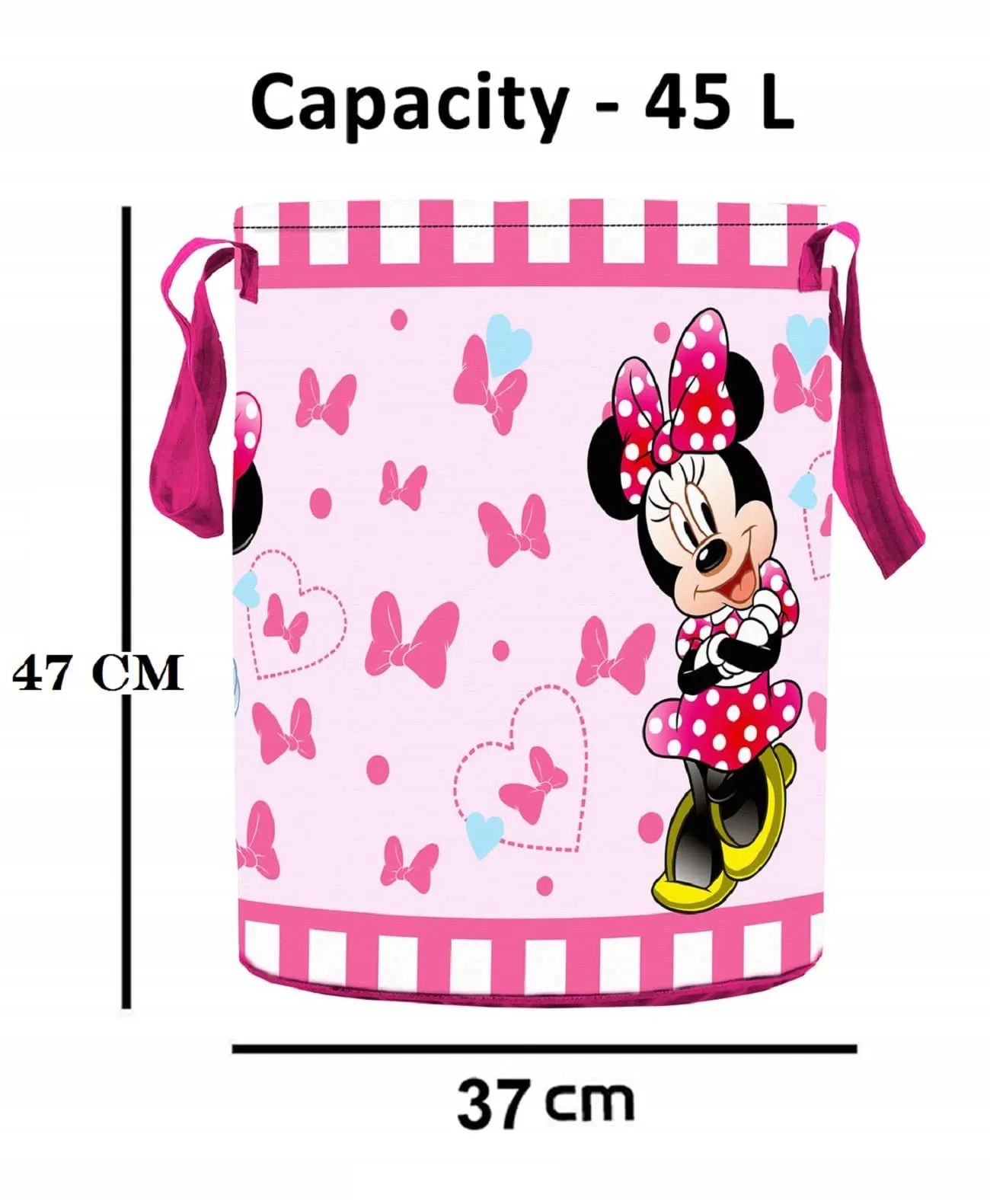 Kuber Industries Disney Print Round Laundry Bag/Bin|Water Proof Material & 3D Disney Minnie Print|Size 37 x 37 x 46 Cm, Capicity 45 L (Pink),Non Woven