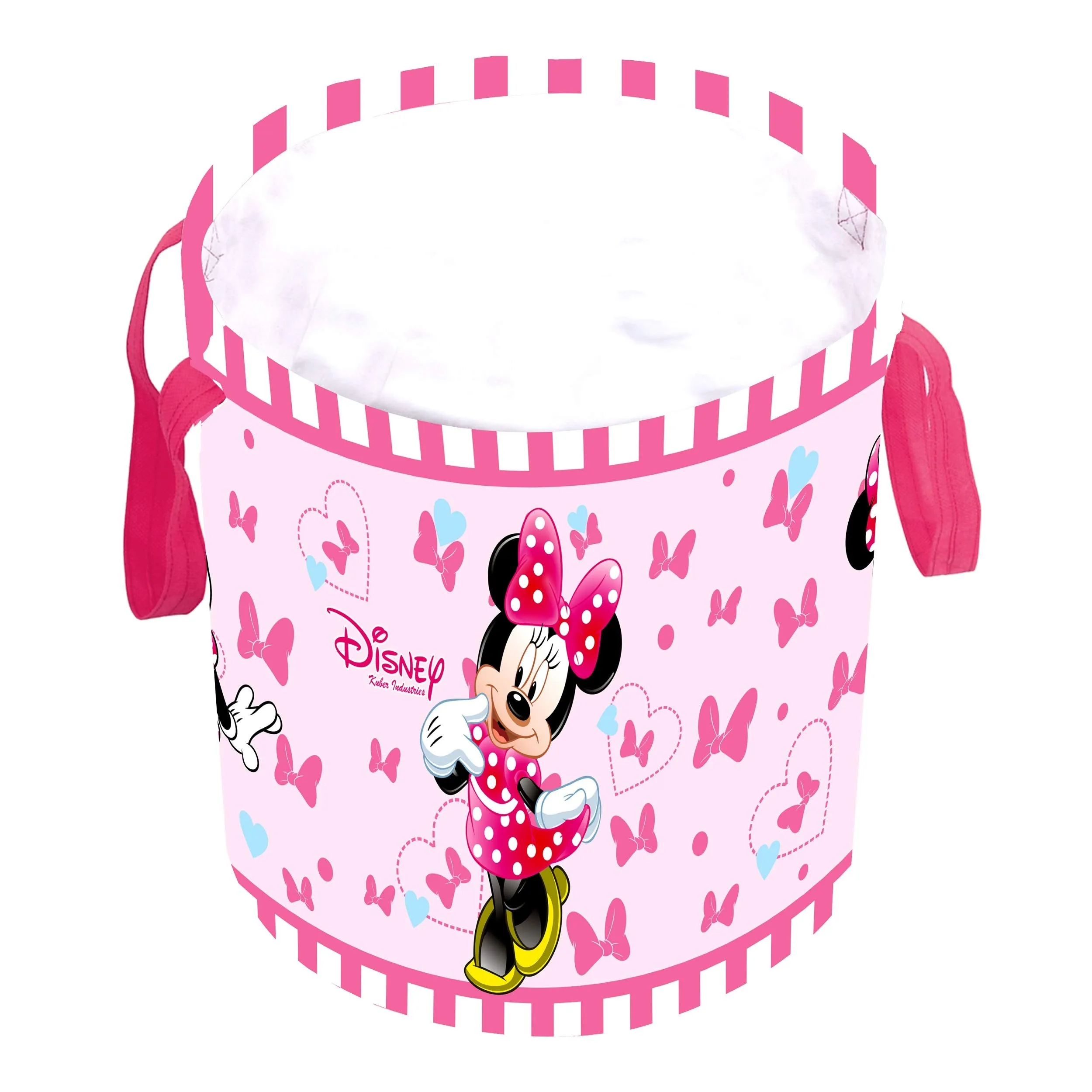 Kuber Industries Disney Print Round Laundry Bag/Bin|Water Proof Material & 3D Disney Minnie Print|Size 37 x 37 x 46 Cm, Capicity 45 L (Pink),Non Woven