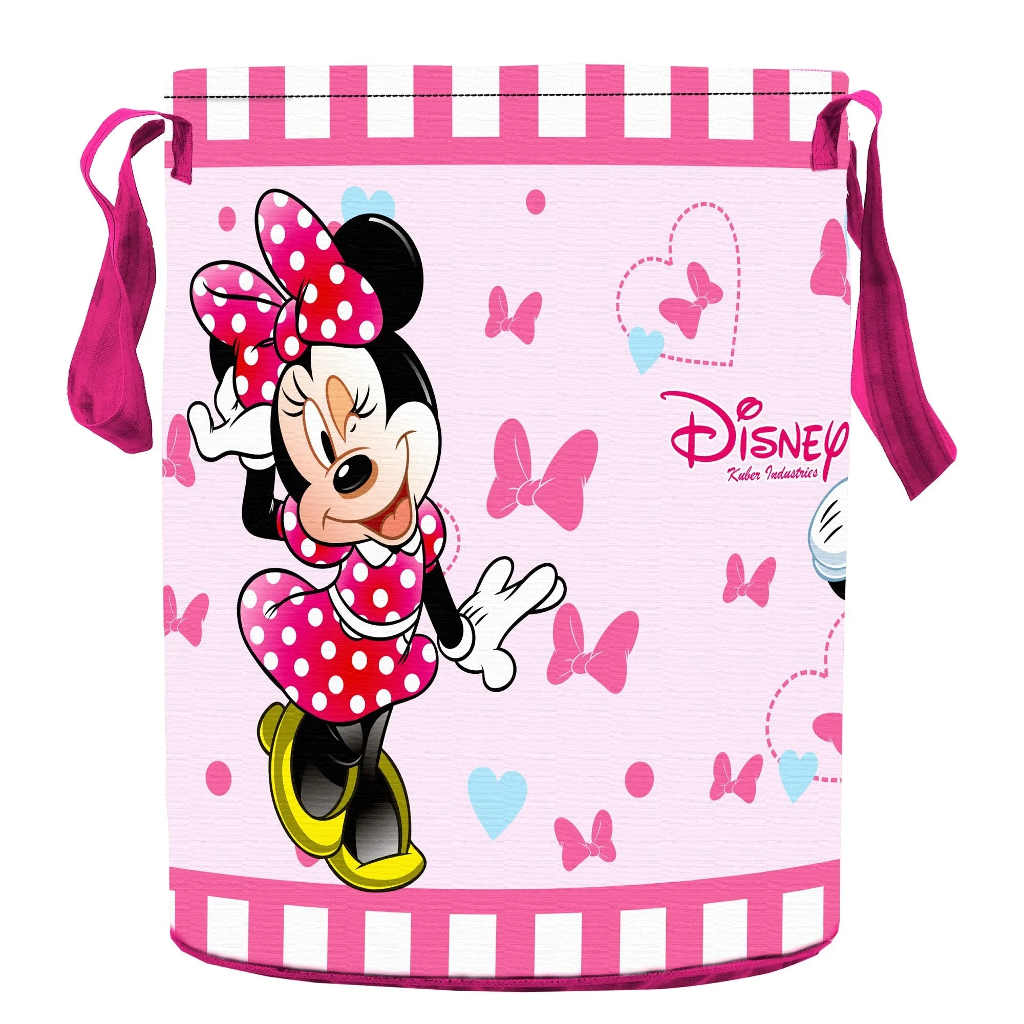 Kuber Industries Disney Print Round Laundry Bag/Bin|Water Proof Material & 3D Disney Minnie Print|Size 37 x 37 x 46 Cm, Capicity 45 L (Pink),Non Woven