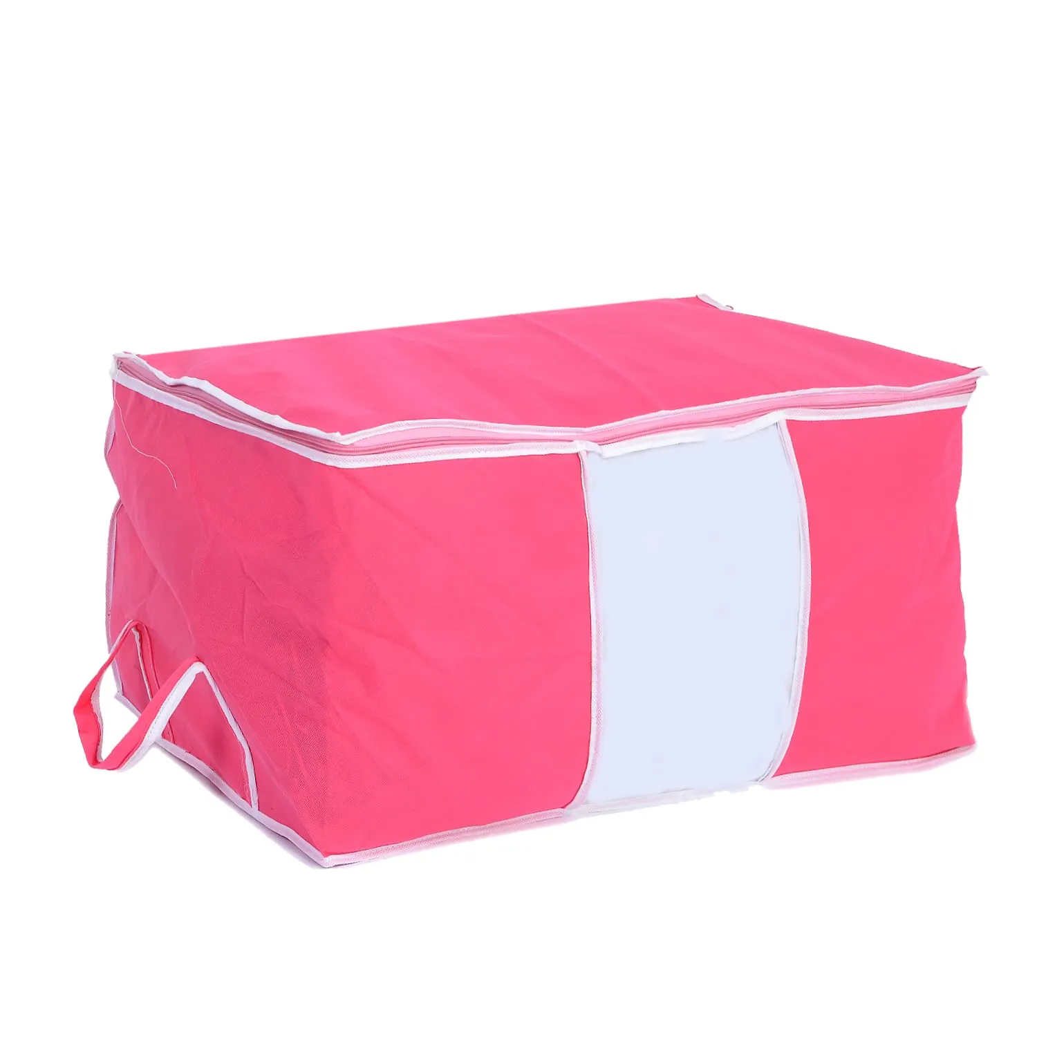 Kuber Industries Foldable Non Woven Clothes Storage Bag Wardrobe Organizer Underbed Bag With Tranasparent Window- Pack of 2 (Pink)-HS43KUBMART26729