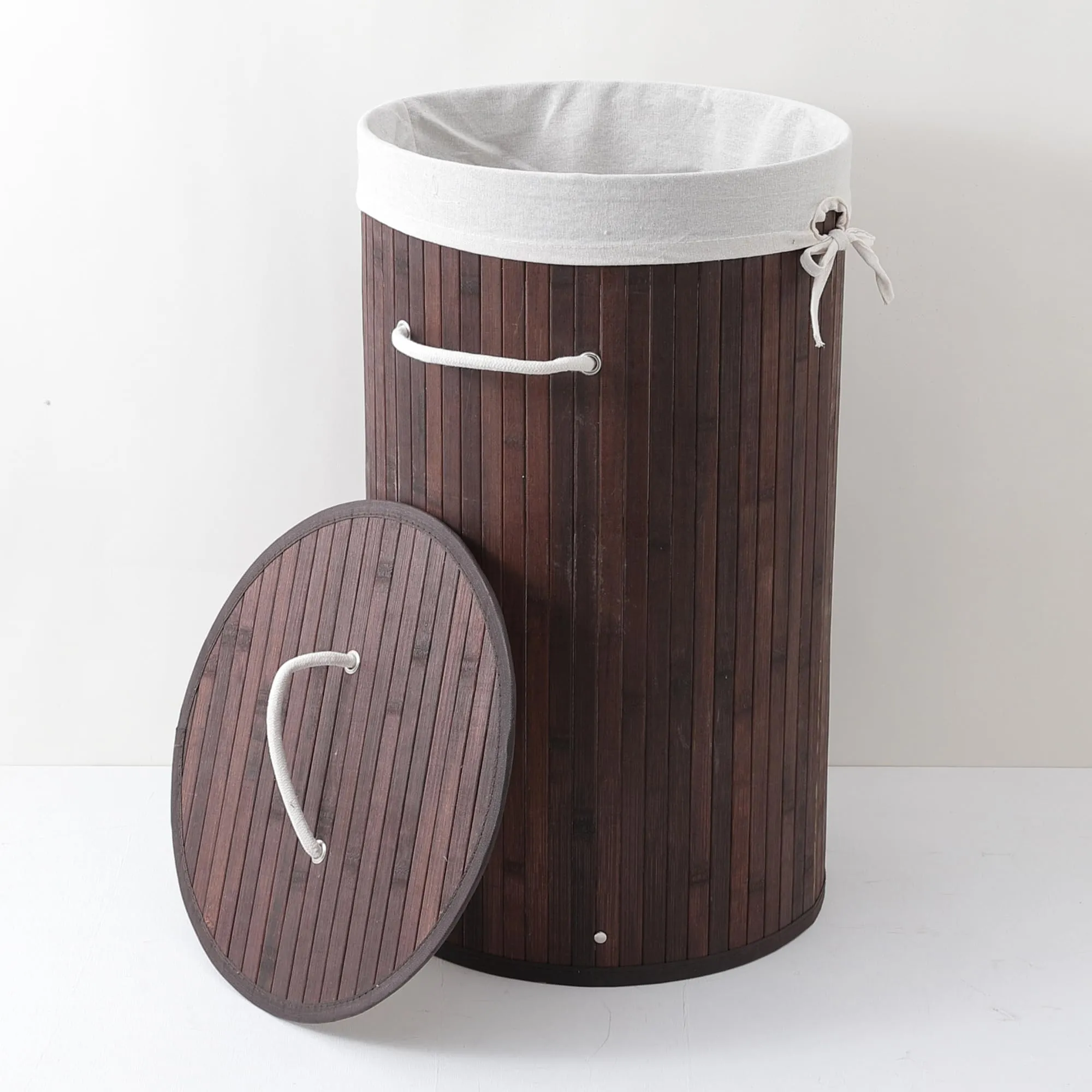 Kuber Industries Pack of 6 Round Bamboo Laundry Basket For Clothes With Lid | 73 Ltr Used/Washing Clothes Bag & Laundry Box - Dark Brown