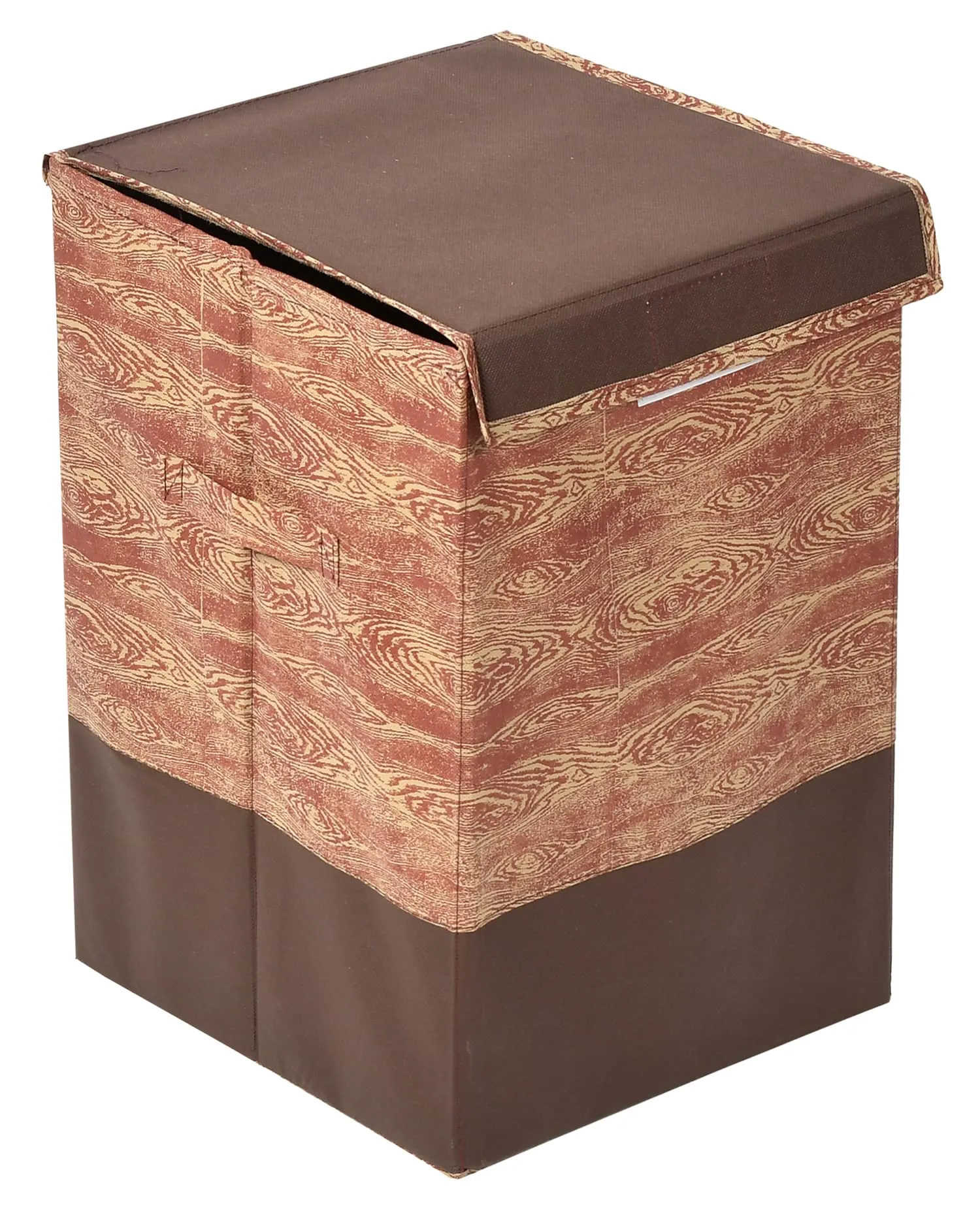 Kuber Industries Wooden Design Non-Woven Foldable Large Laundry basket/Hamper With Lid & Handles (Brown)-44KM0197