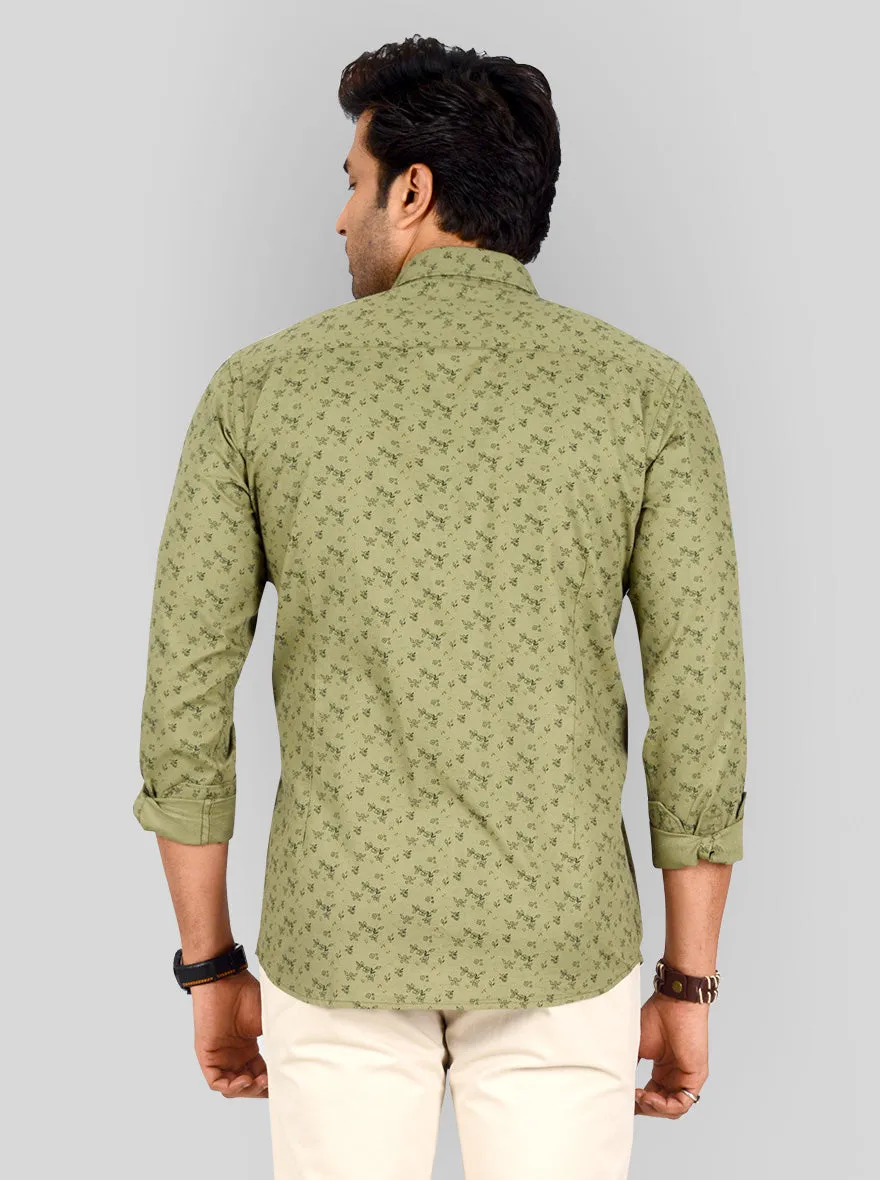 Lake Green Printed Tailored Fit Casual Shirt | JadeBlue