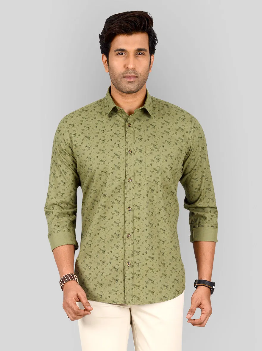 Lake Green Printed Tailored Fit Casual Shirt | JadeBlue