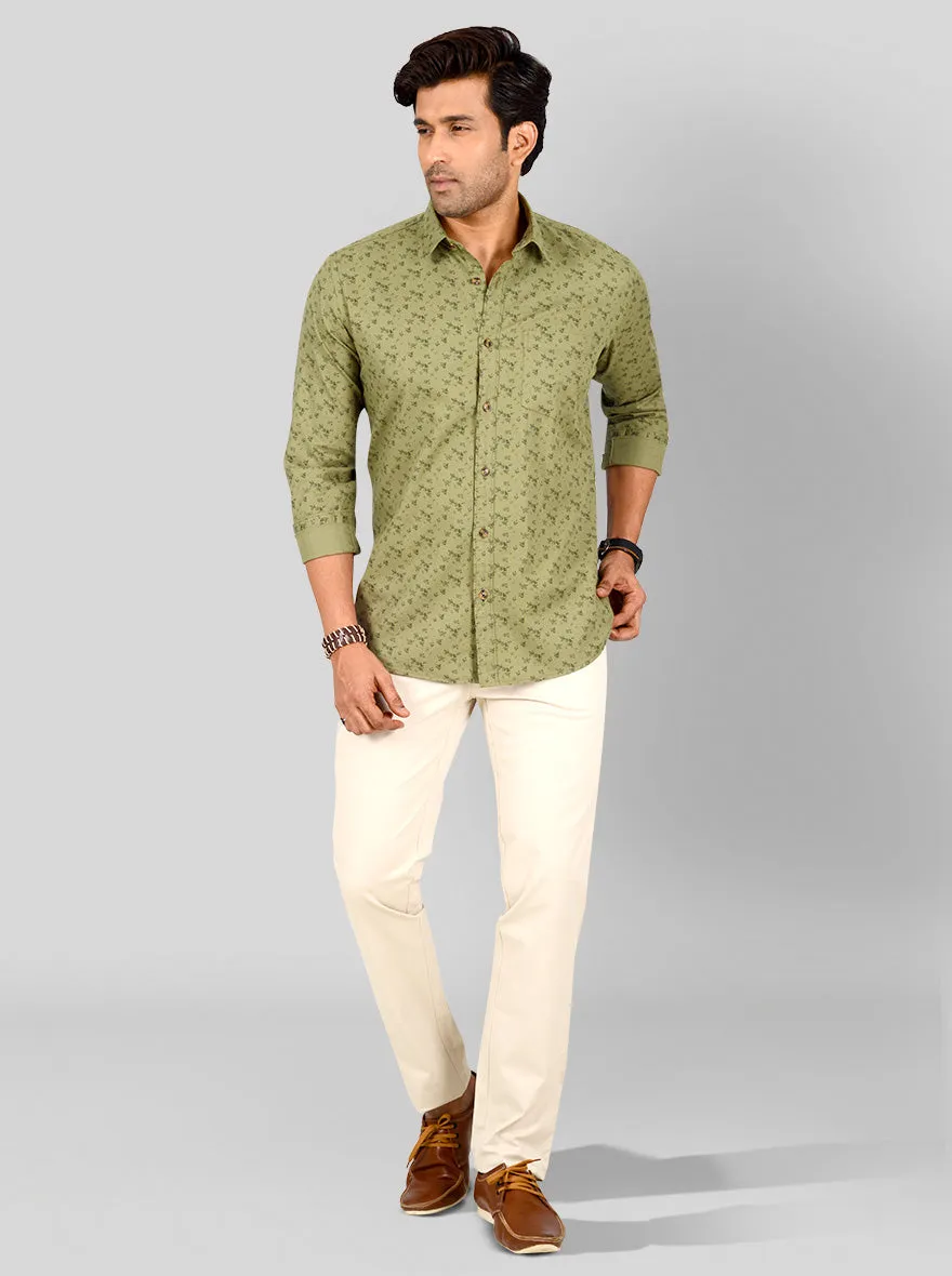 Lake Green Printed Tailored Fit Casual Shirt | JadeBlue