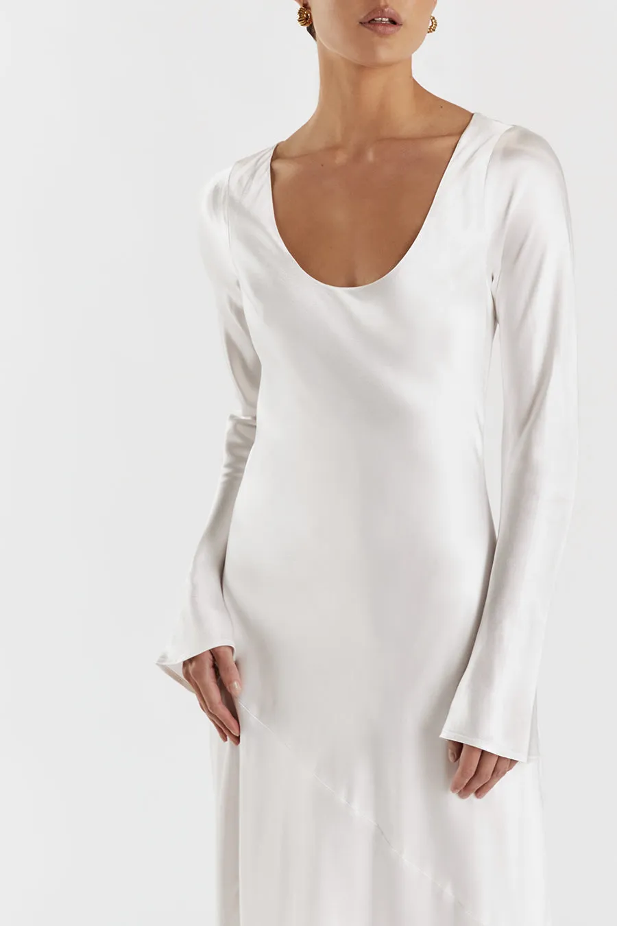 LEA WHITE SLEEVED SATIN MAXI DRESS