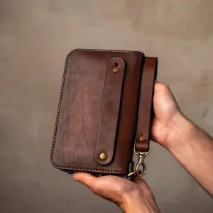 Leather zip around wallet, Personalized Leather Clutch