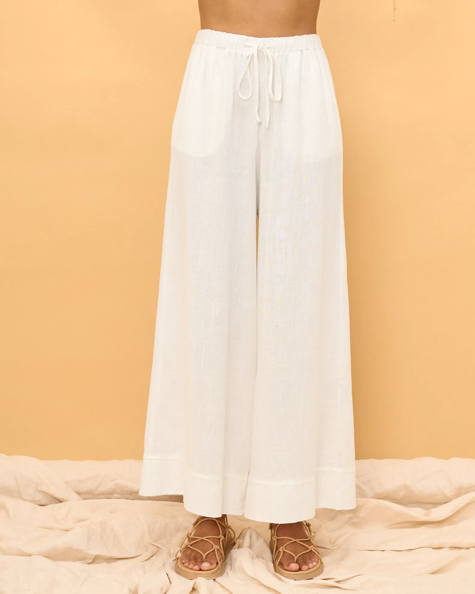 Levie White Linen Wide Leg Pants