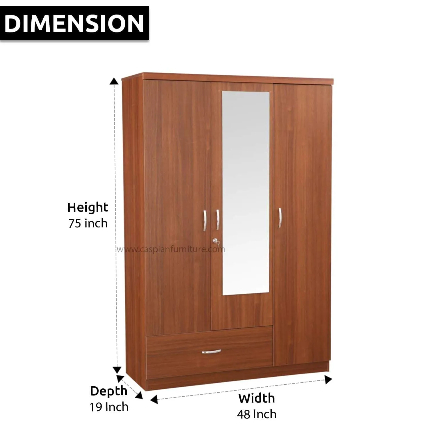 Light Brown 3 Door Wardrobe with Drawers, Shelves and Hanging Space for Clothes | Wardrobe for Clothes