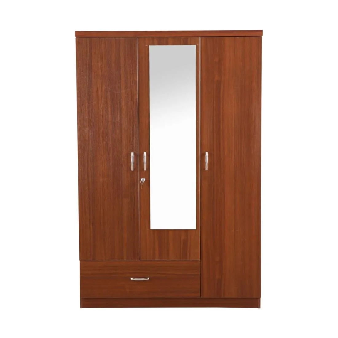 Light Brown 3 Door Wardrobe with Drawers, Shelves and Hanging Space for Clothes | Wardrobe for Clothes