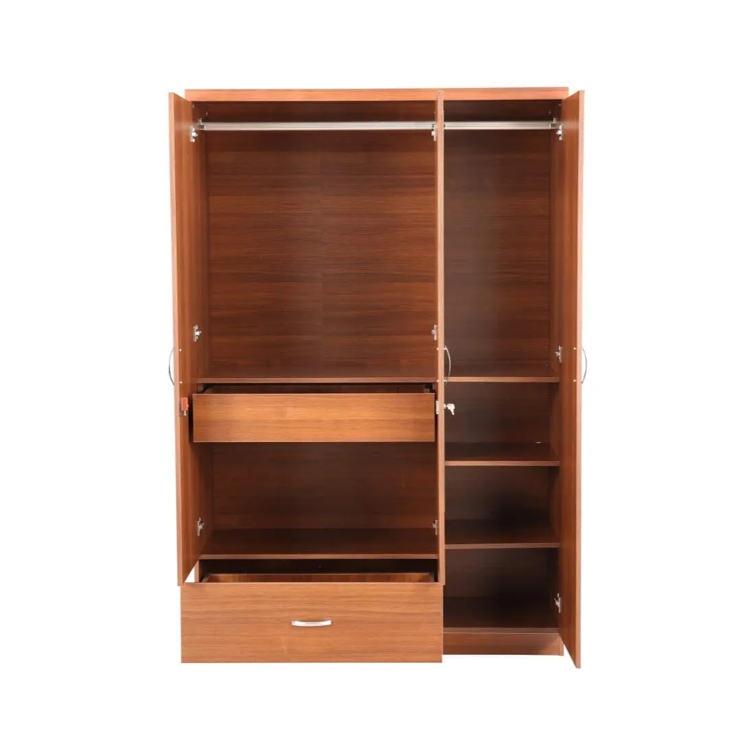 Light Brown 3 Door Wardrobe with Drawers, Shelves and Hanging Space for Clothes | Wardrobe for Clothes