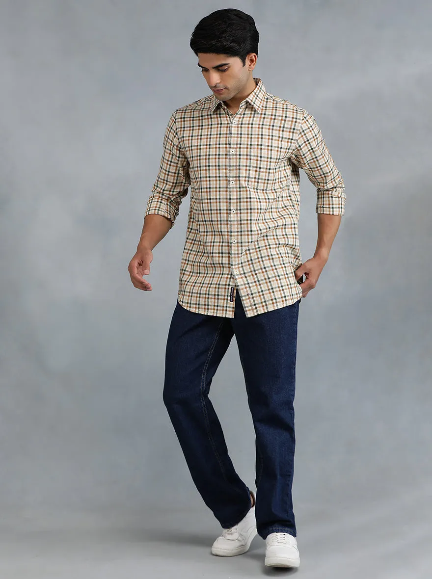 Light Brown Checked Slim Fit Casual Shirt | JadeBlue