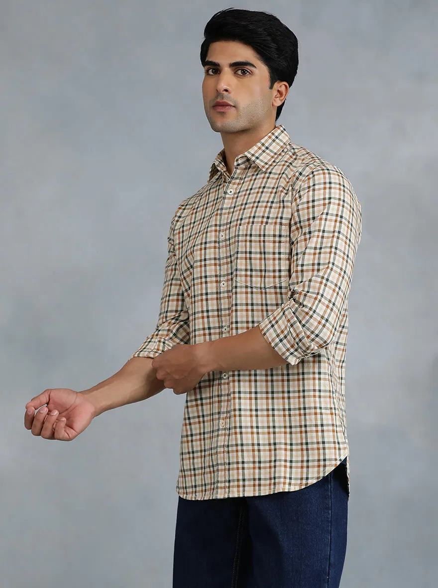 Light Brown Checked Slim Fit Casual Shirt | JadeBlue