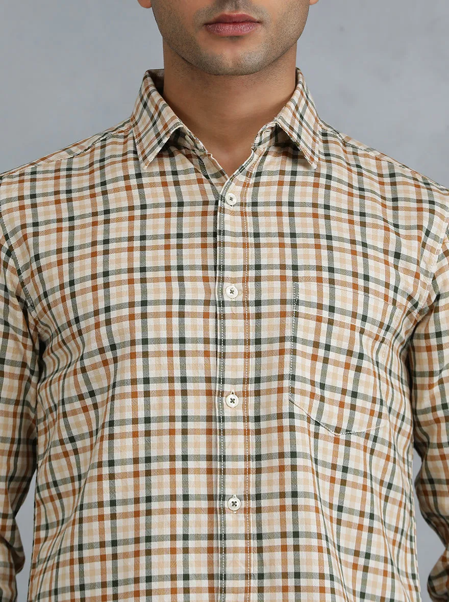 Light Brown Checked Slim Fit Casual Shirt | JadeBlue