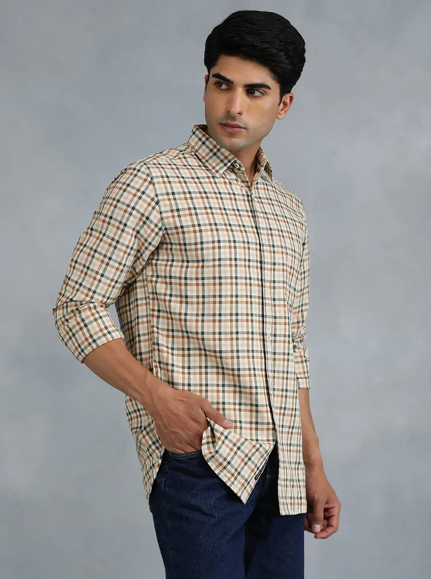 Light Brown Checked Slim Fit Casual Shirt | JadeBlue