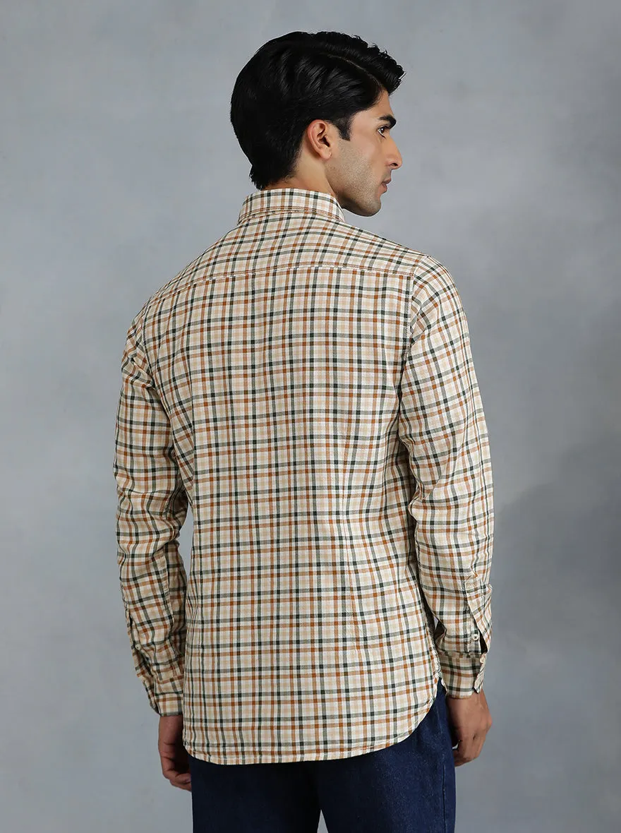 Light Brown Checked Slim Fit Casual Shirt | JadeBlue