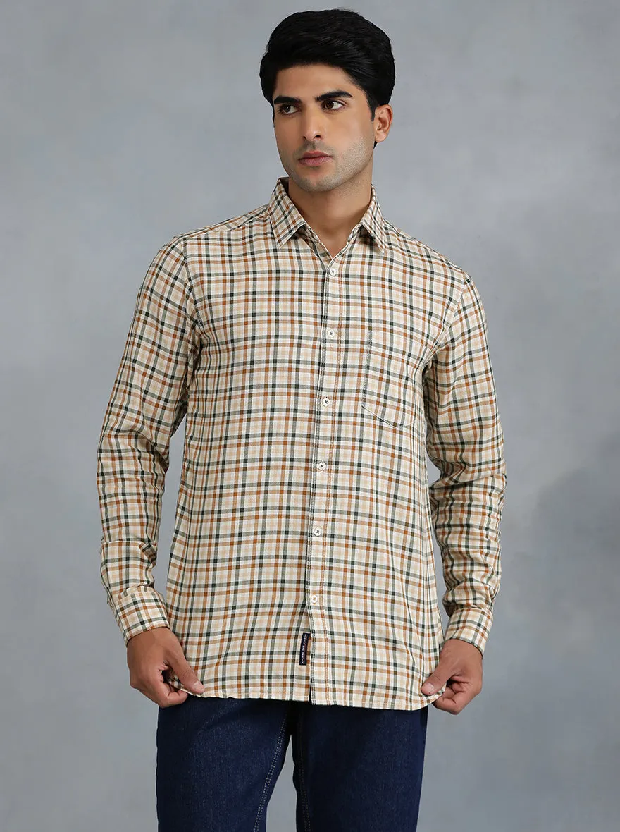 Light Brown Checked Slim Fit Casual Shirt | JadeBlue