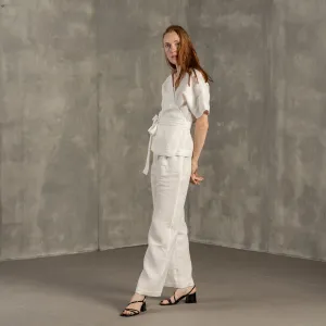 Linen Wrap Top & Wide Pants 2-Piece