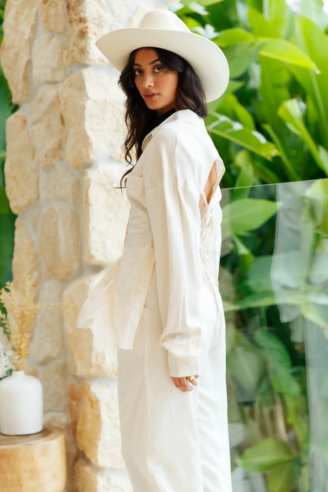 LIONESS Horizon Backless Shirt Off White