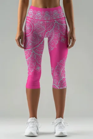 Lipstick Nirvana Ellie Pink Boho Performance Capri Leggings - Women