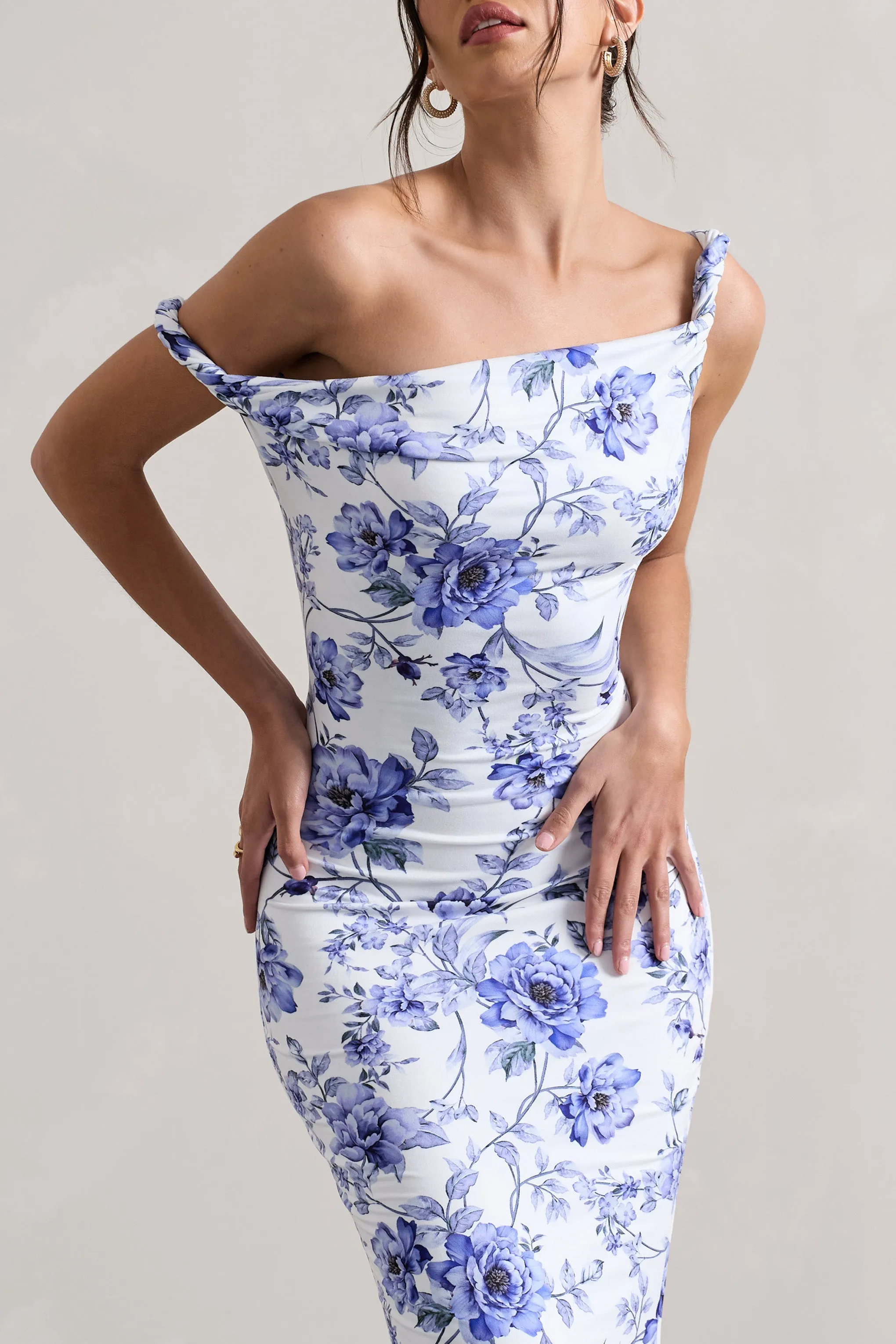 Lita | Blue Floral Twisted Asymmetric Maxi Dress