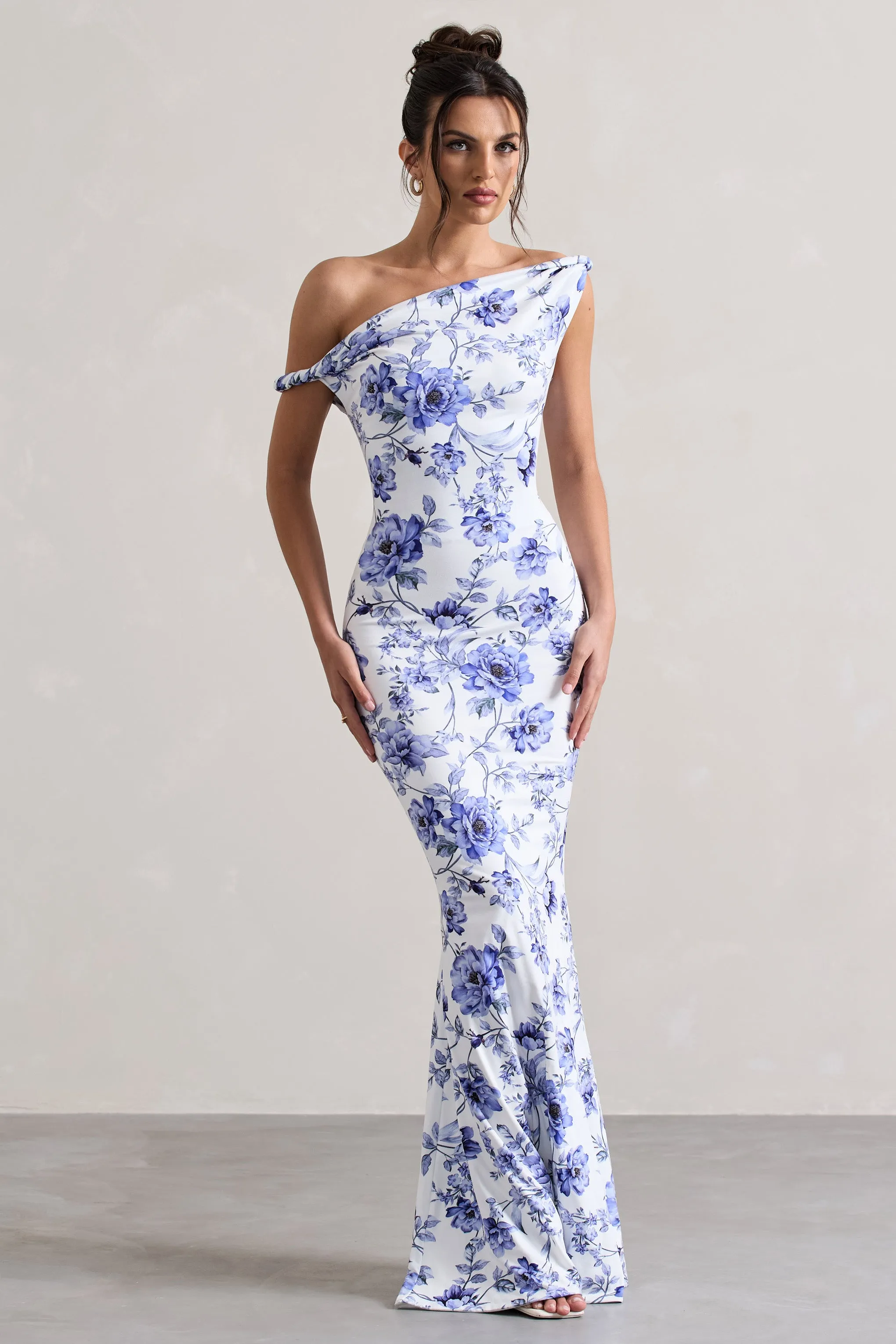 Lita | Blue Floral Twisted Asymmetric Maxi Dress