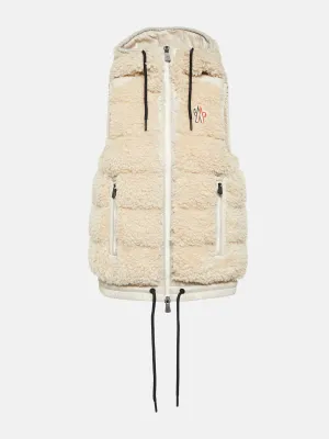 Logo faux shearling down vest