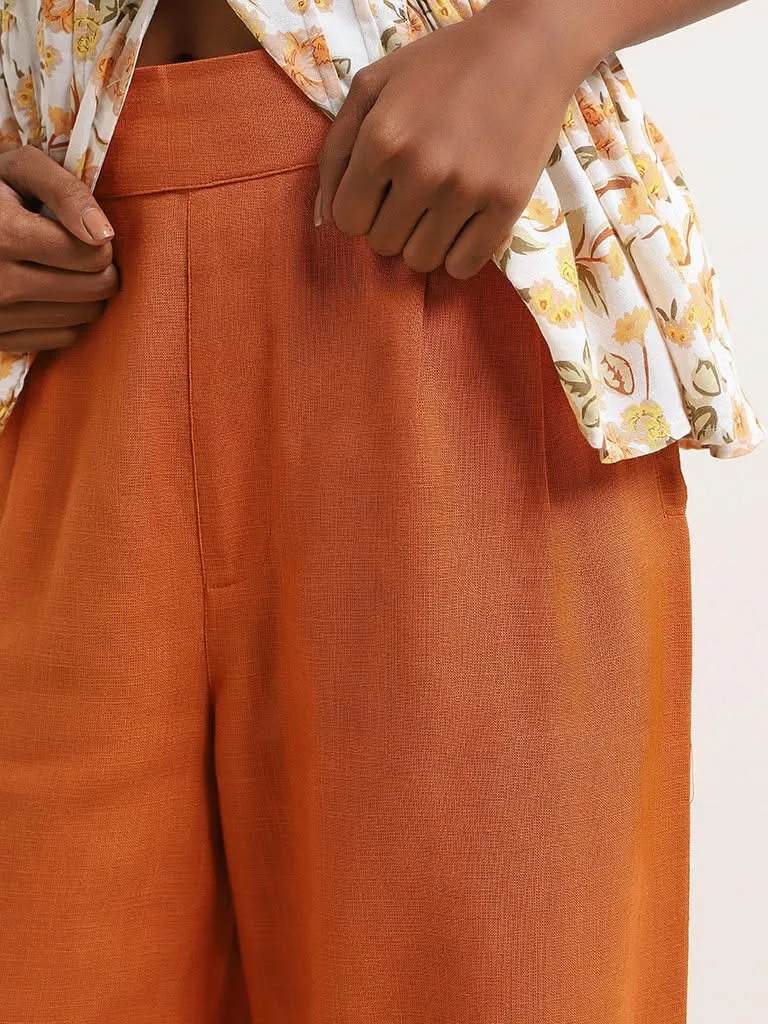 LOV Orange Blended Linen Wide-Leg Pants