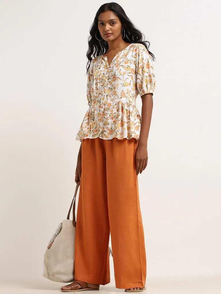 LOV Orange Blended Linen Wide-Leg Pants