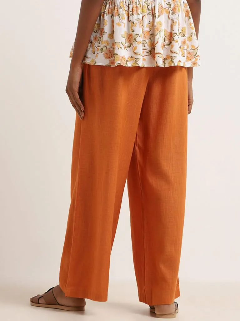 LOV Orange Blended Linen Wide-Leg Pants