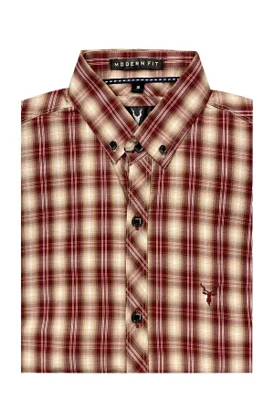 Maroon & Cream Button Down Casual Check Shirt