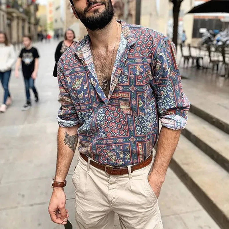 Men Vintage Casual Pattern Printed Shirts