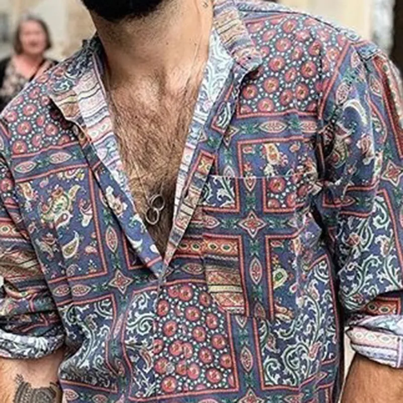 Men Vintage Casual Pattern Printed Shirts