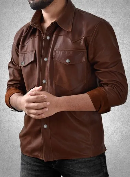 Men's Chocolate Brown Leather Full Sleeves Shirt