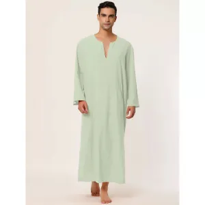 Men's pajamas, cotton sleepwear long dress with V-neck and side slit, with pocket Lars Amadeus