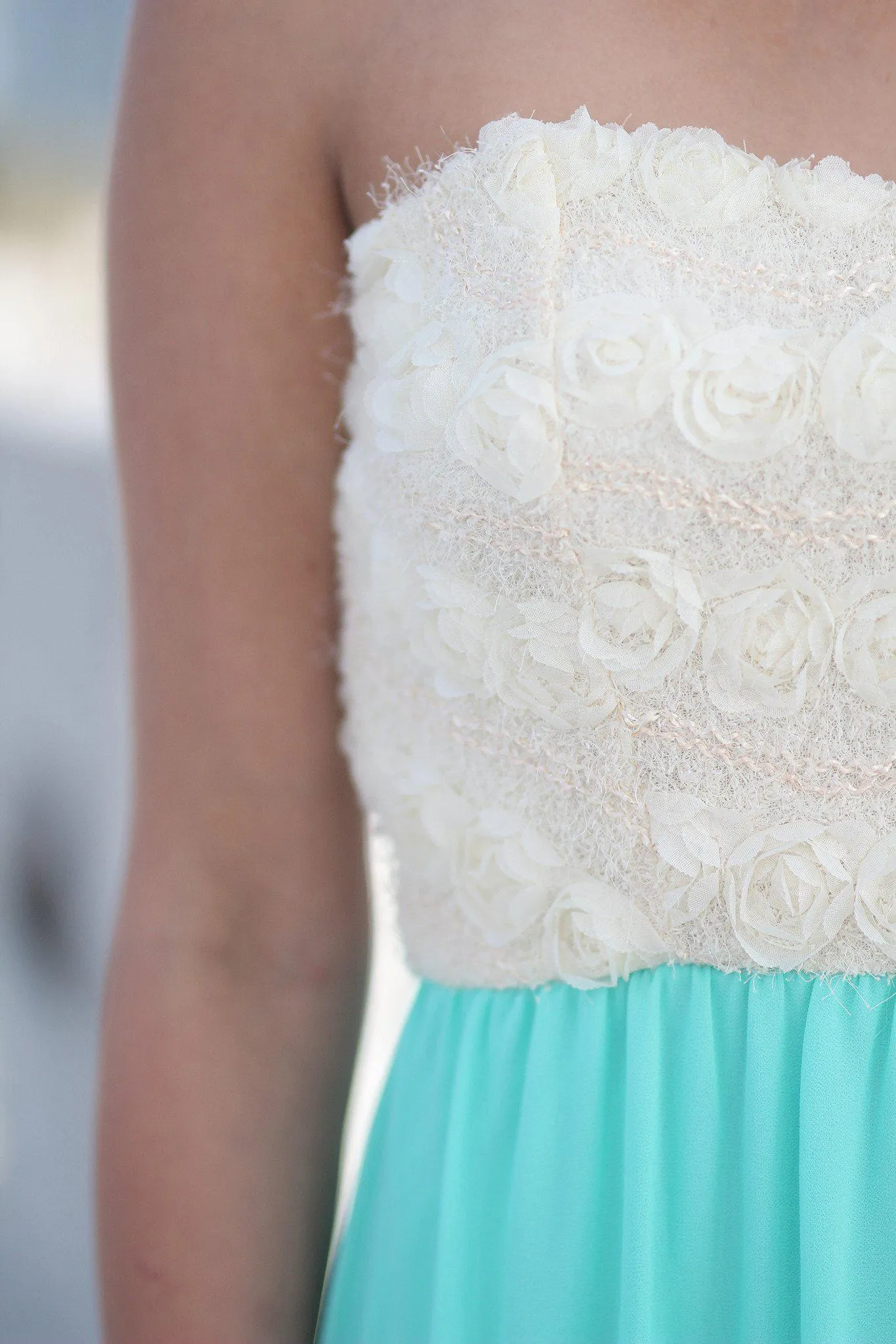 Mint Maxi Dress with Floral Lace Top