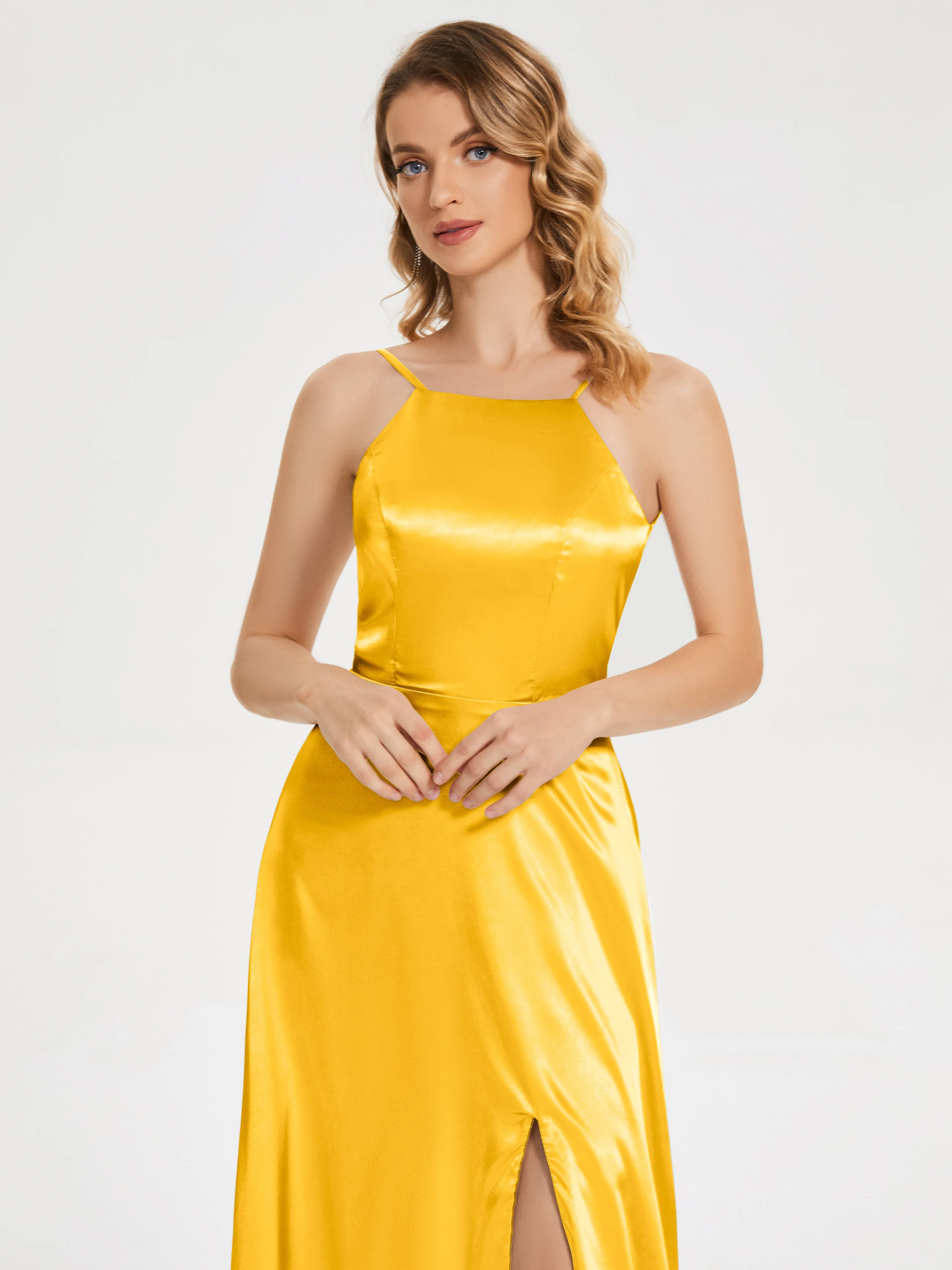 Miriam Simple Split Soft Satin Dresses