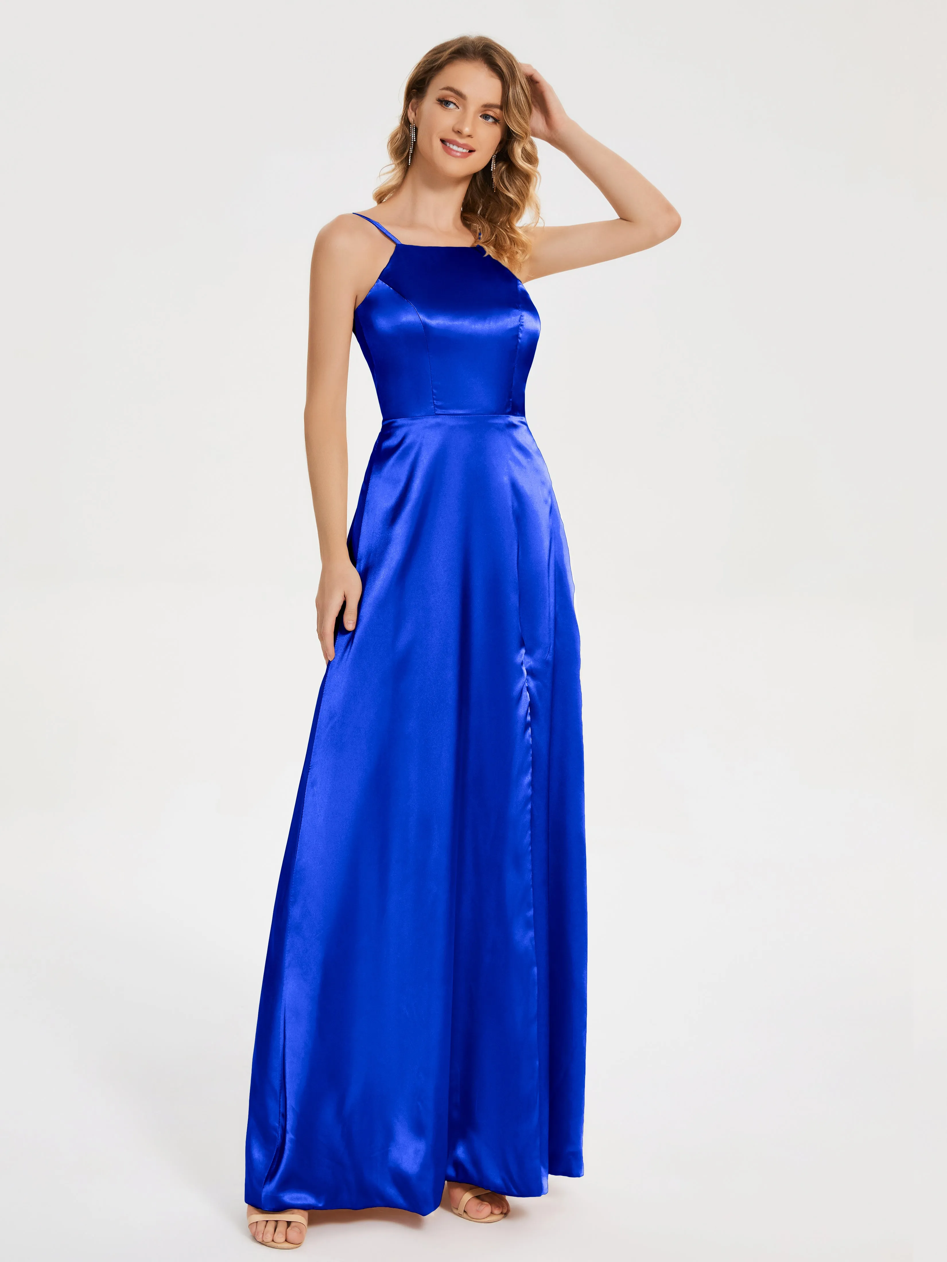 Miriam Simple Split Soft Satin Dresses