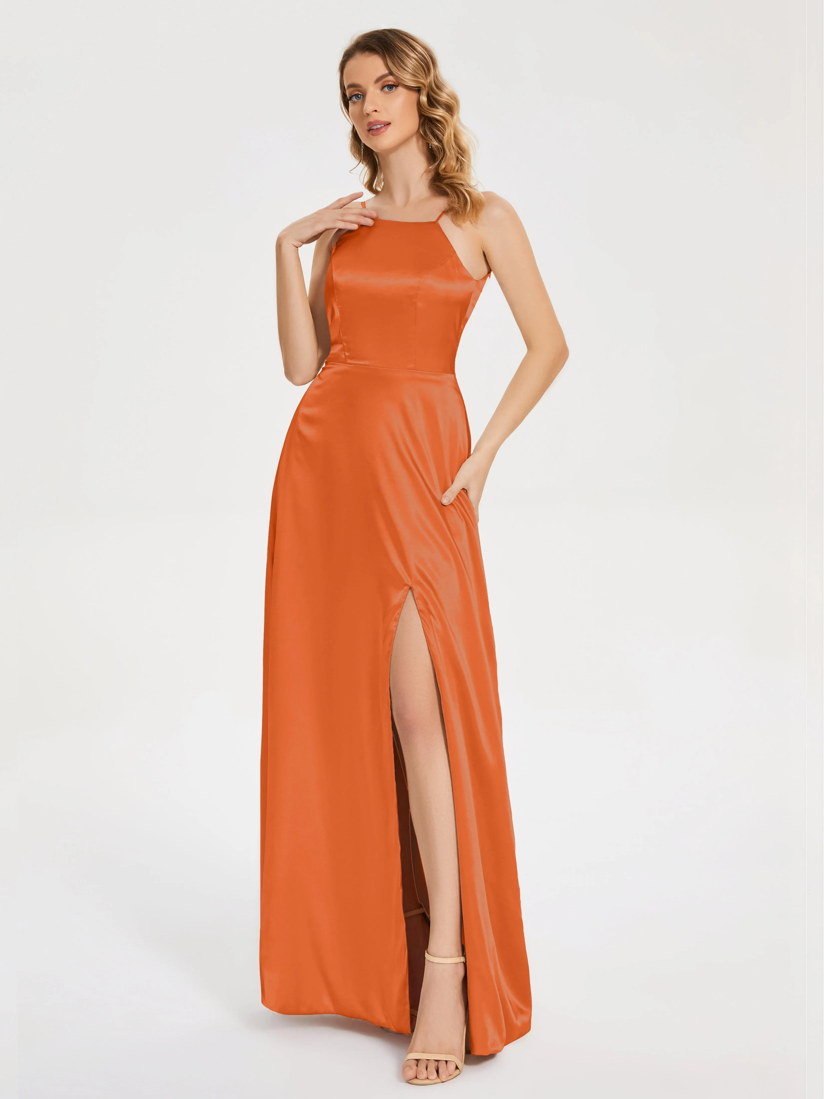 Miriam Simple Split Soft Satin Dresses