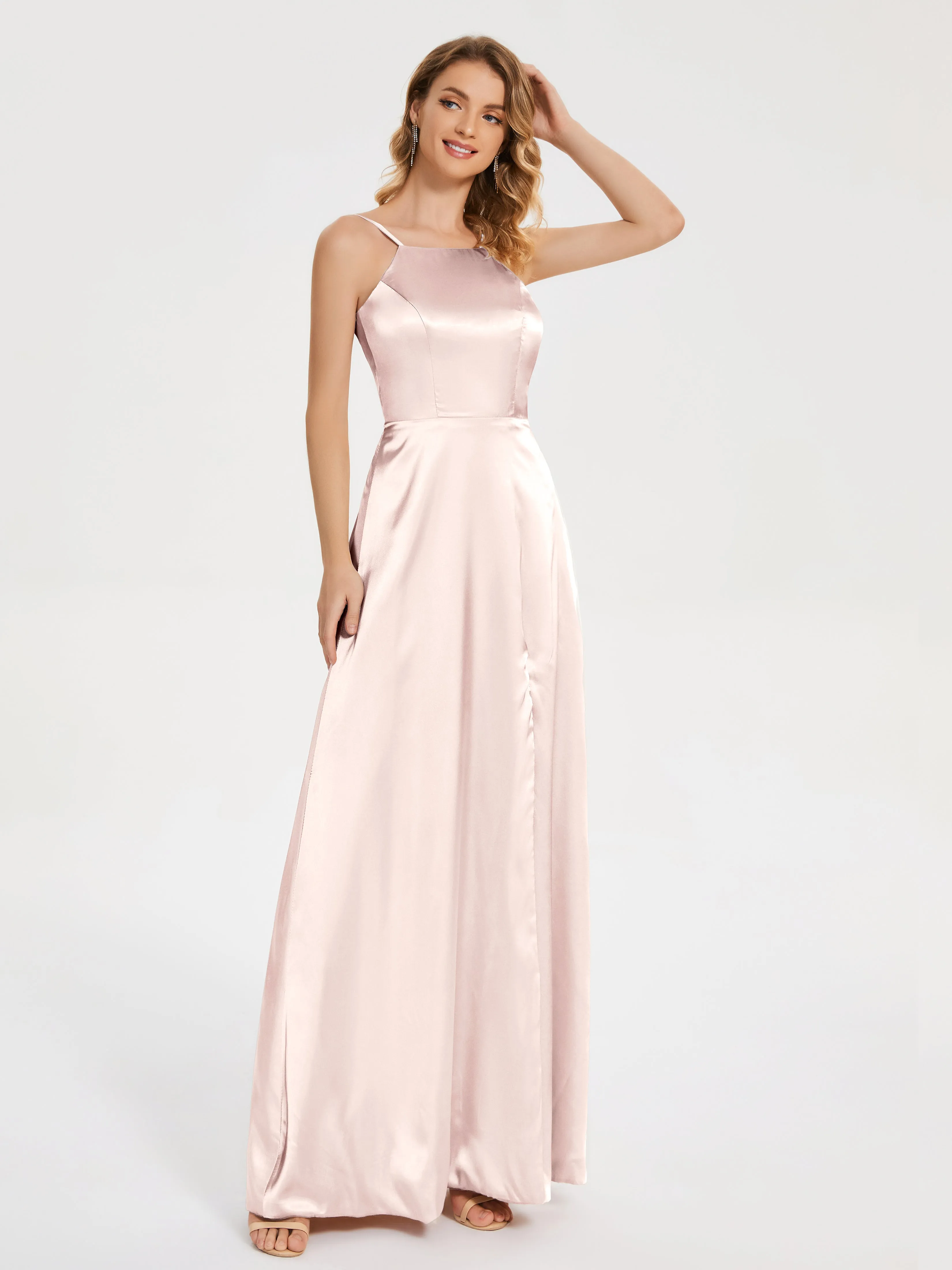 Miriam Simple Split Soft Satin Dresses