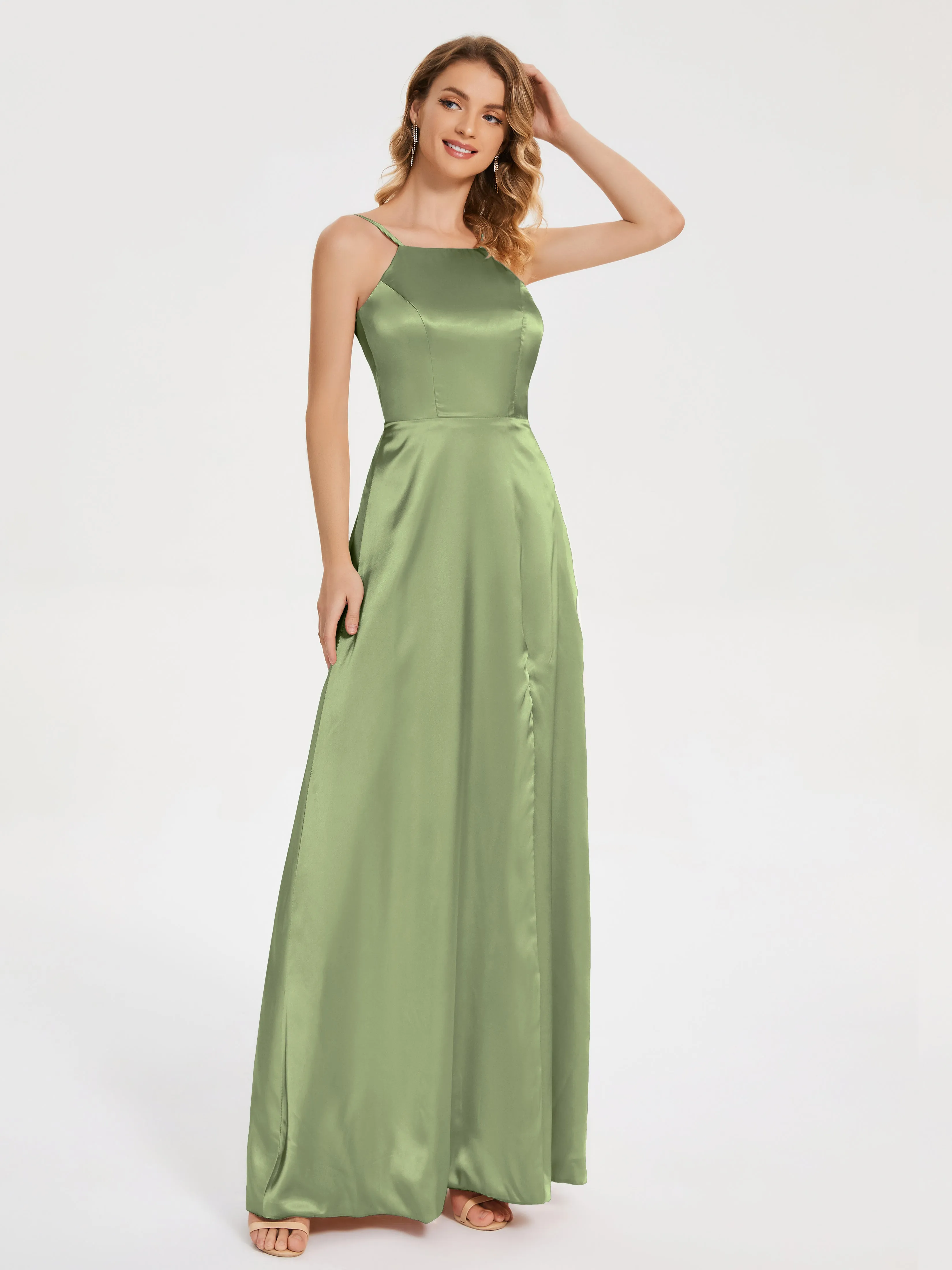 Miriam Simple Split Soft Satin Dresses