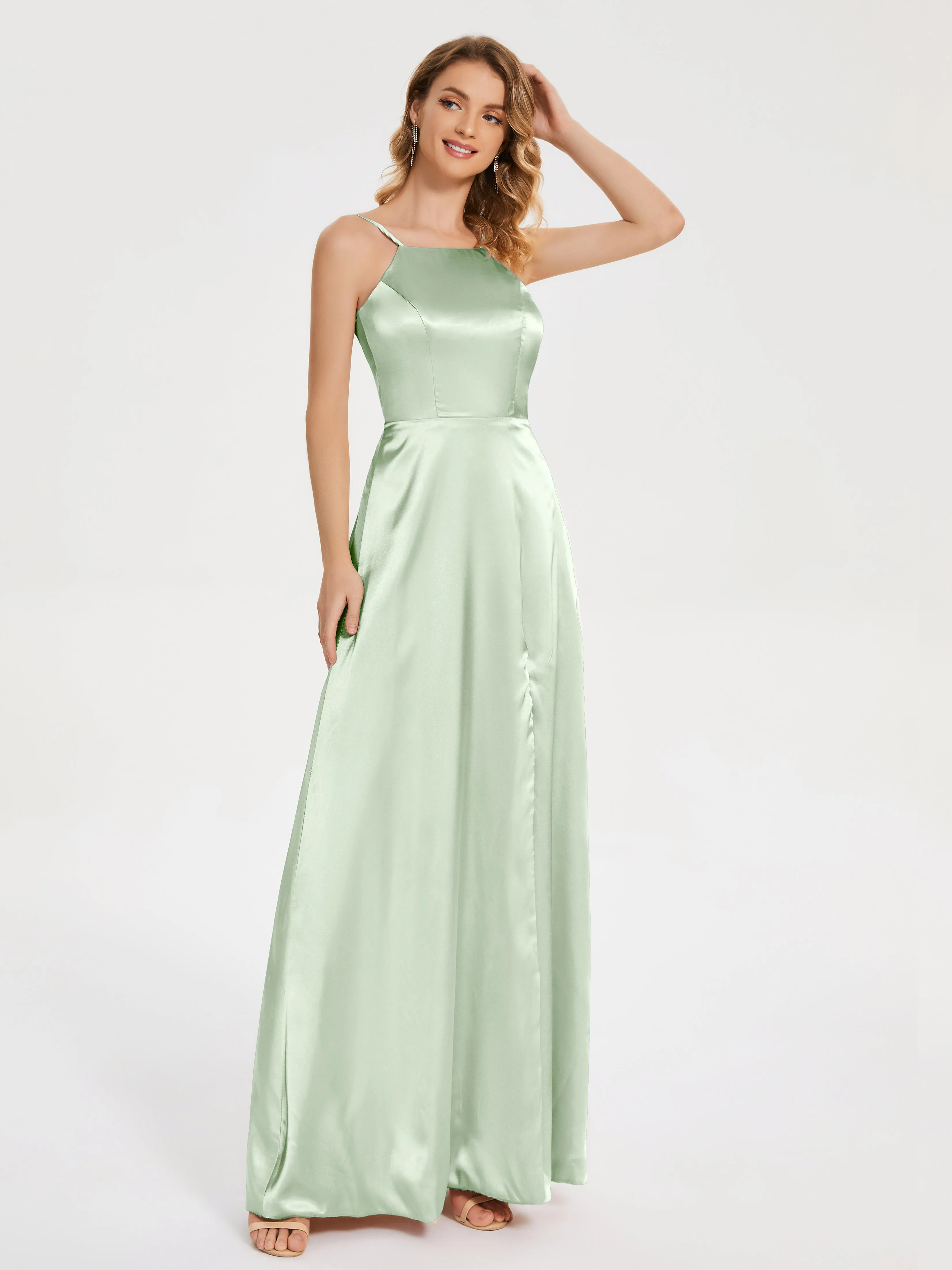 Miriam Simple Split Soft Satin Dresses