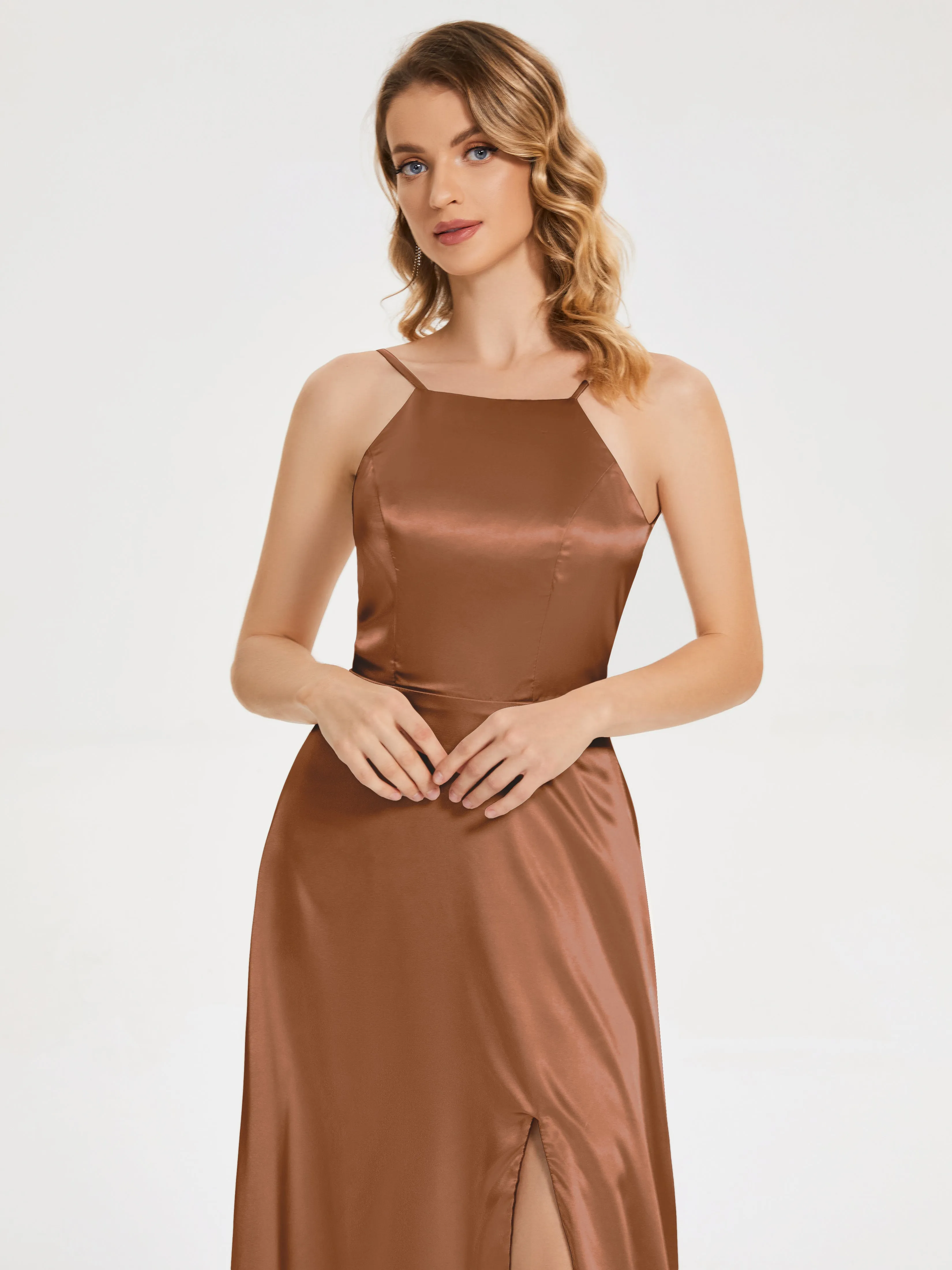 Miriam Simple Split Soft Satin Dresses