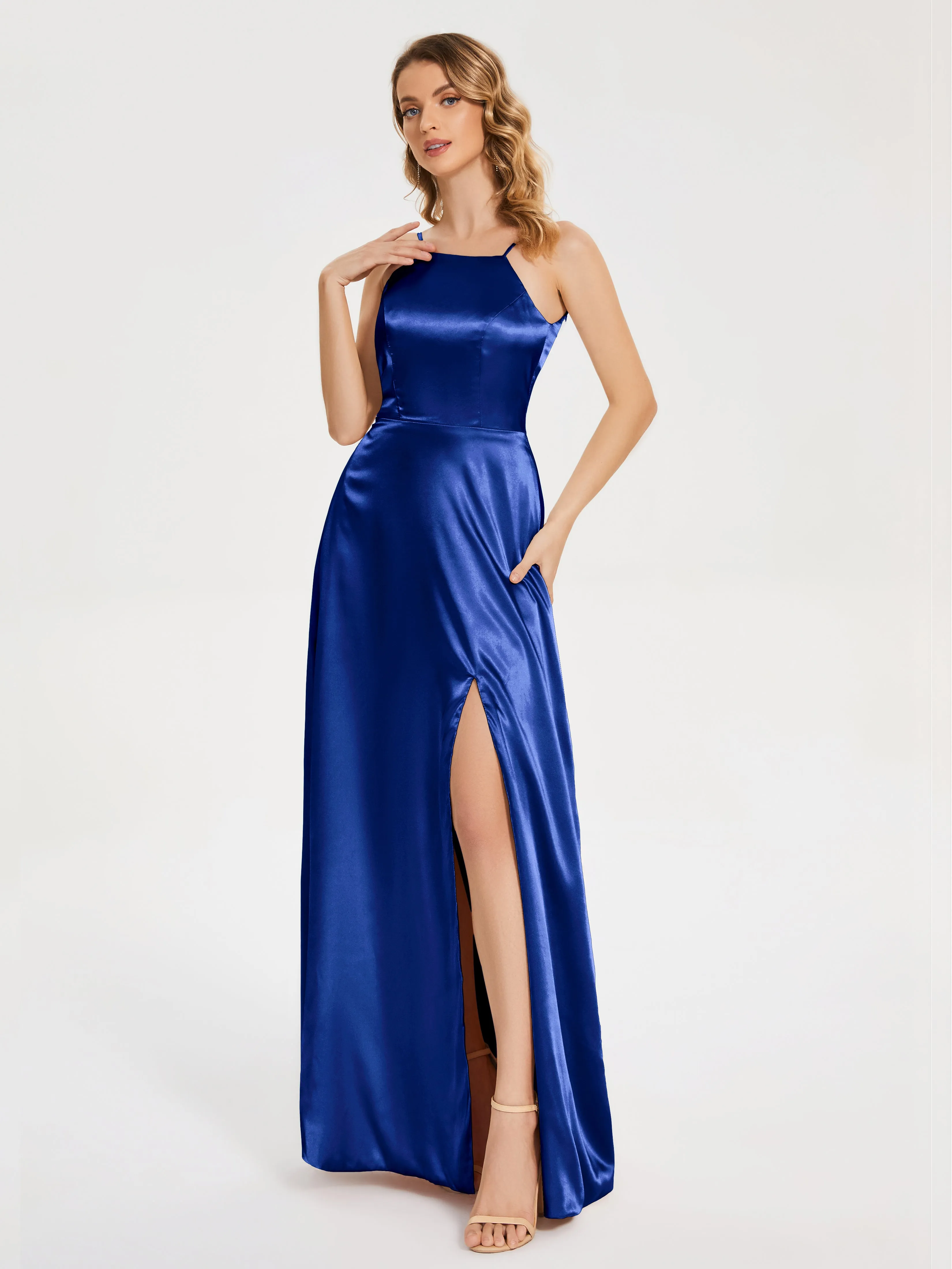 Miriam Simple Split Soft Satin Dresses