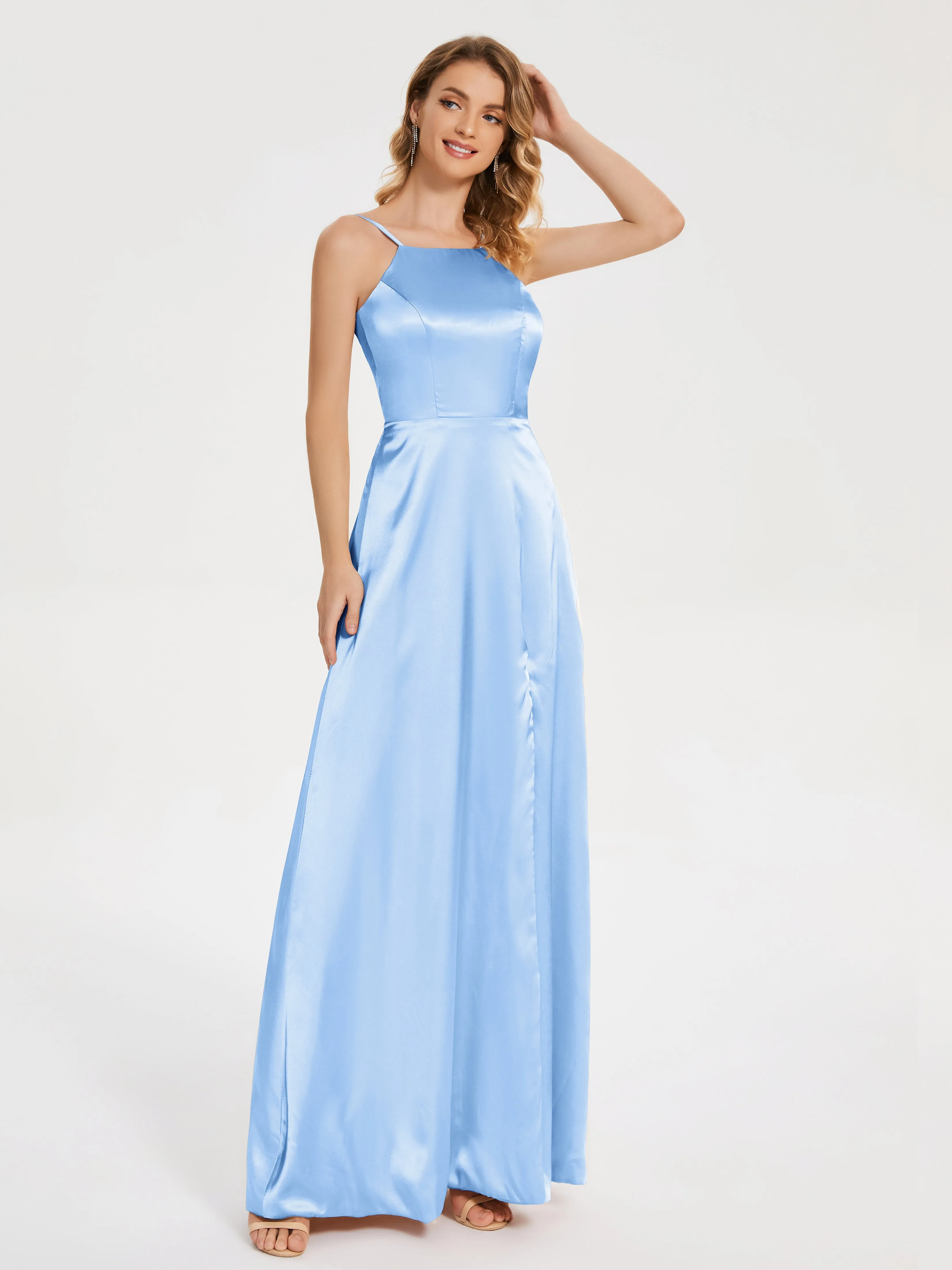 Miriam Simple Split Soft Satin Dresses