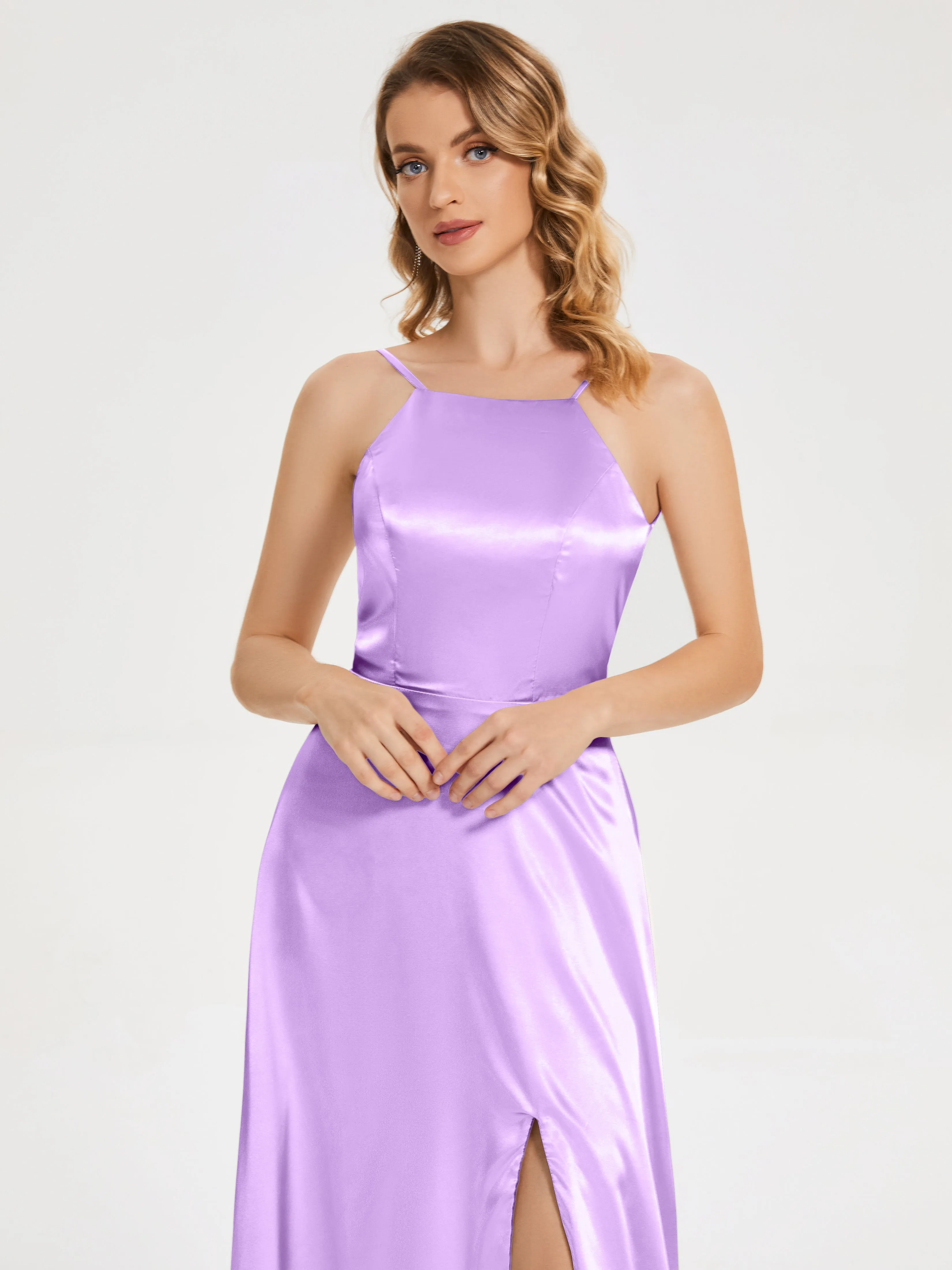 Miriam Simple Split Soft Satin Dresses